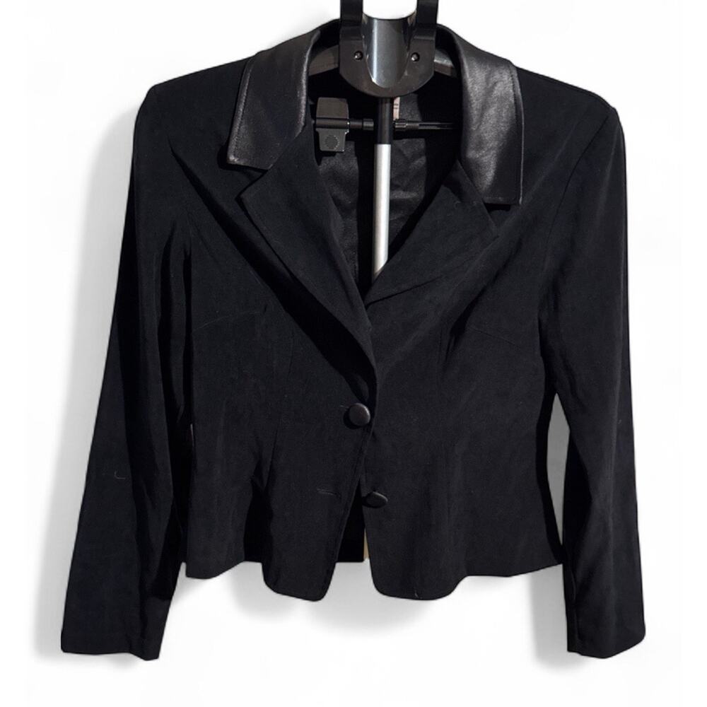 Dawn Joy Black Blazer Faux Leather Collar Size 9/10